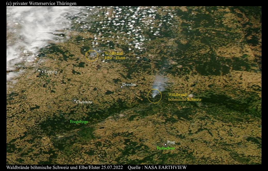 Satellitenbild Waldbrände 25 Juli 2022