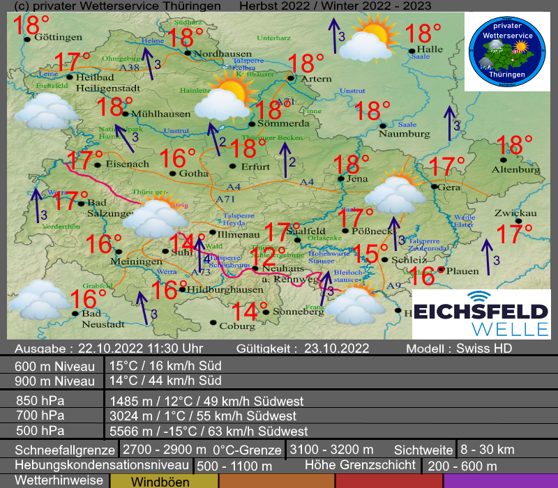 Wettervorhersage Thüringen Sonntag den 23.Oktober 2022