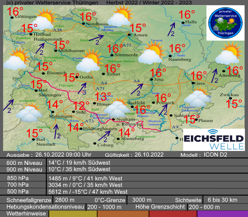 Wettervorhersage Thüringen für Mittwoch 26.Oktober 2022