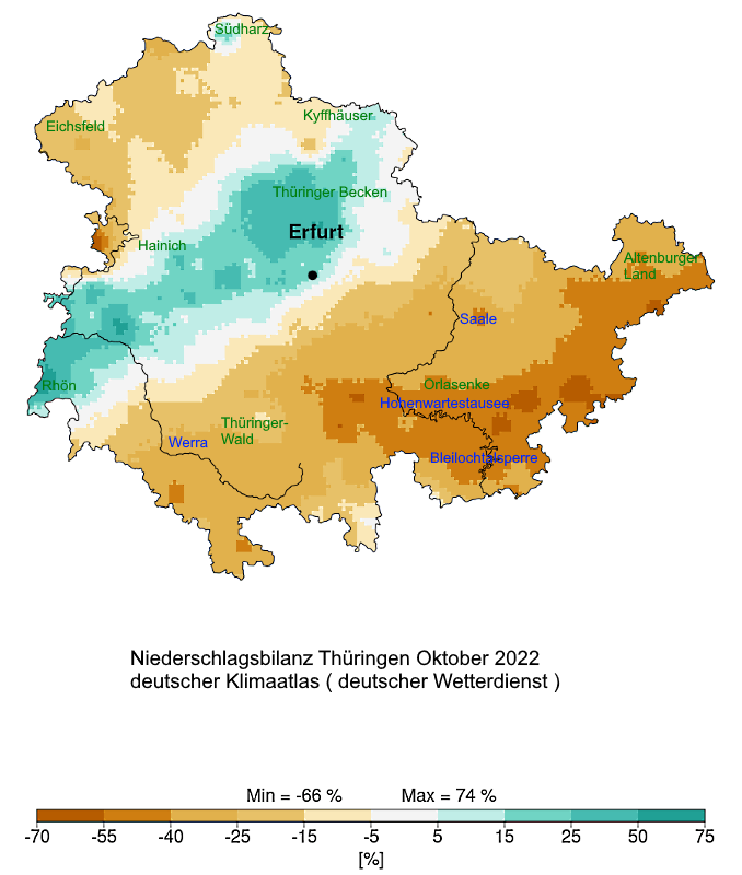 Klimarückblick Niederschlag Thüringen Oktober 2022