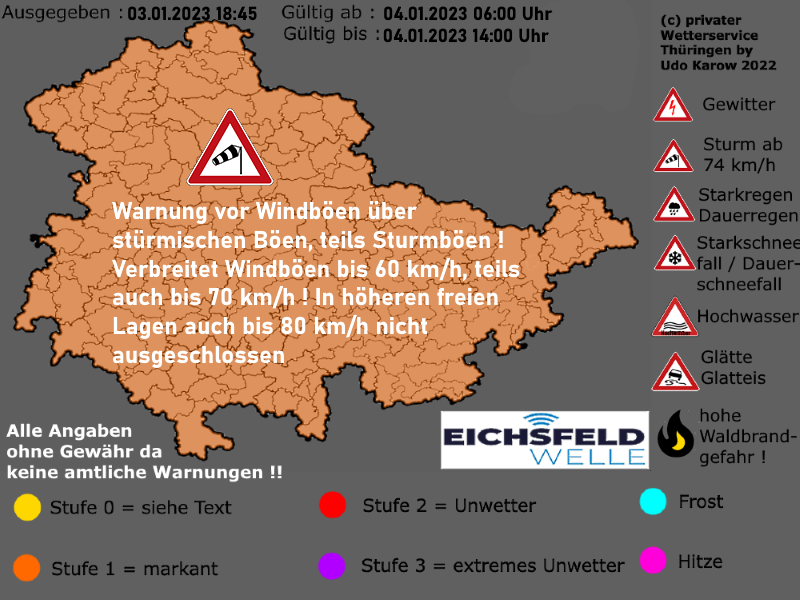 Warnlagebericht Thüringen für Dienstag den 04. Januar 2023
