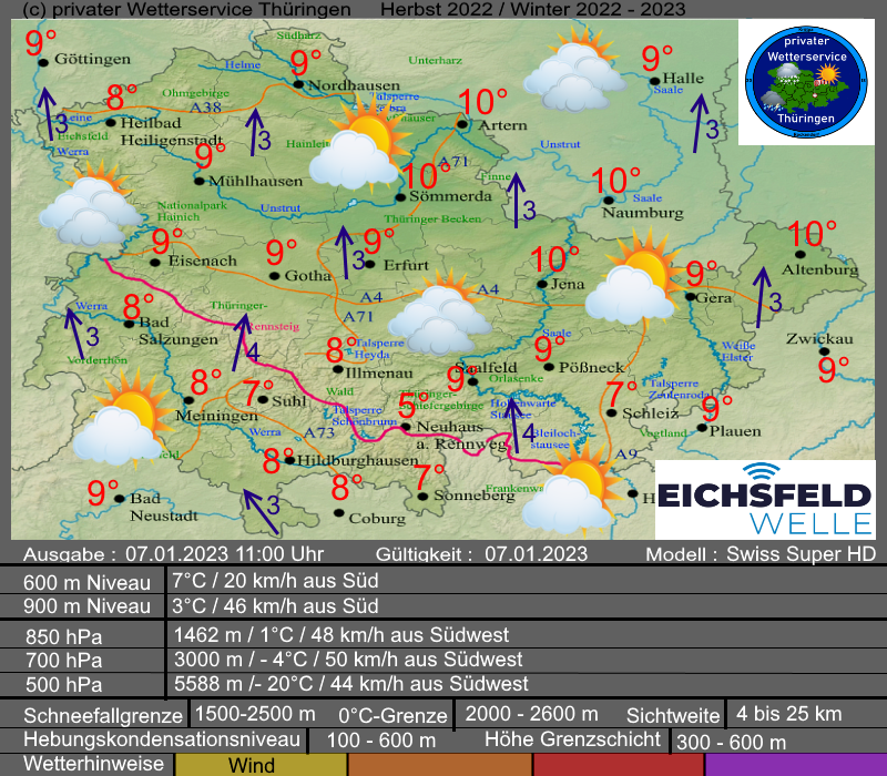 Wettervorhersage Thüringen 07. Januar 2023