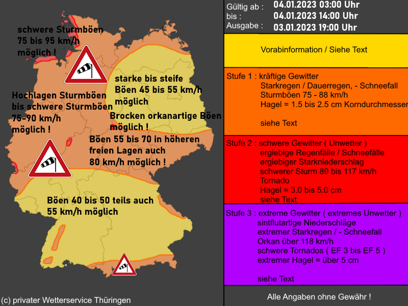 Warnlage Sturm Deutschland 04. Januar 2023