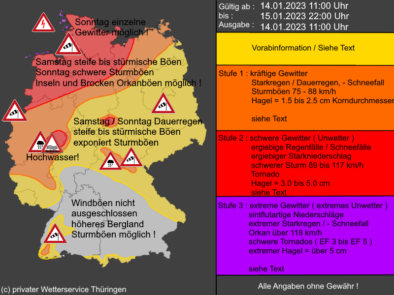 Warnlagebericht Warnkarte Deutschland 14. Januar und 15.Januar 2023