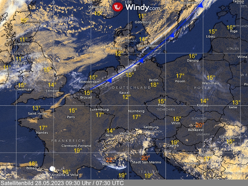 Satellitenbild Pfingstsonntag 2023