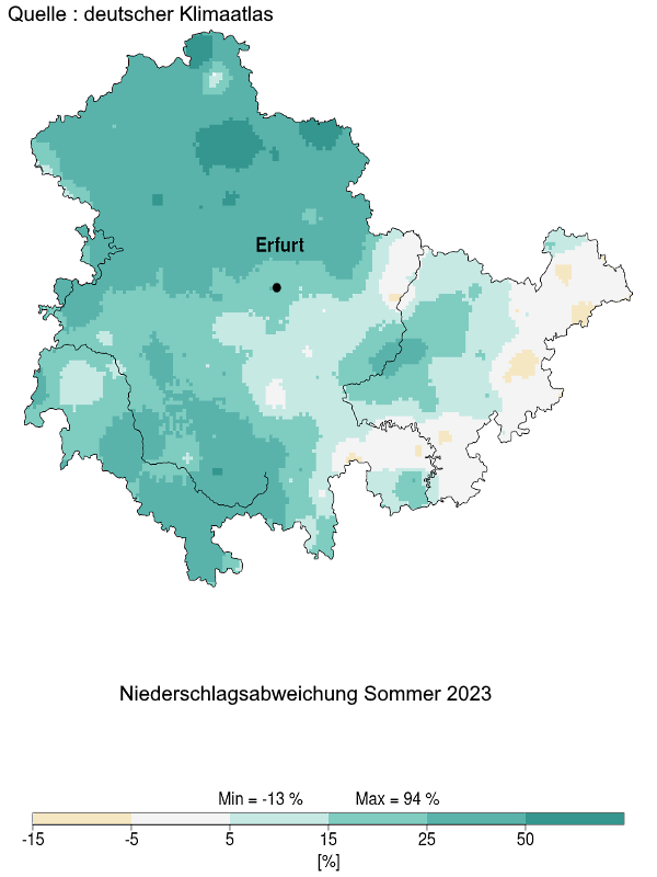 Sommer 2023 Niederschlagsabweichung Thueringen 