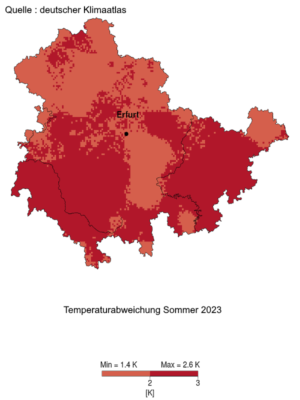 Sommer 2023 Temperaturabweichung Thueringen