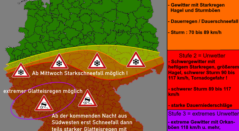 Warnlagebericht Deutschland Glatteis Glatteisregen Starkschneefall