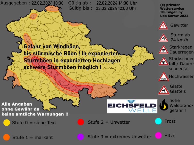 Sturmwarnung Warnkarte Thüringen 