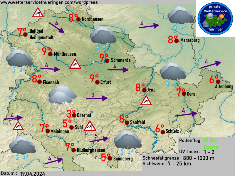 Wettervorhersage Thüringen für Freitag 19 April 2024