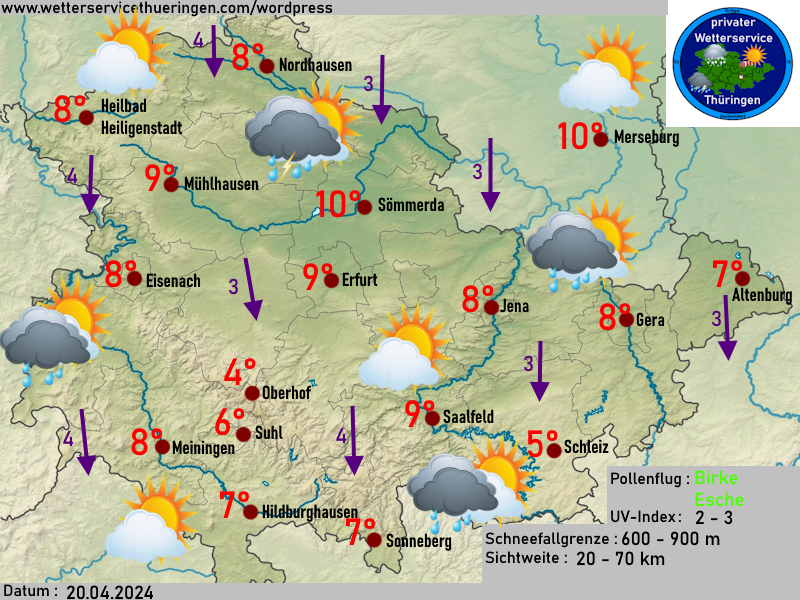 Wettervorhersage Thüringen für Samstag 20 April 2024