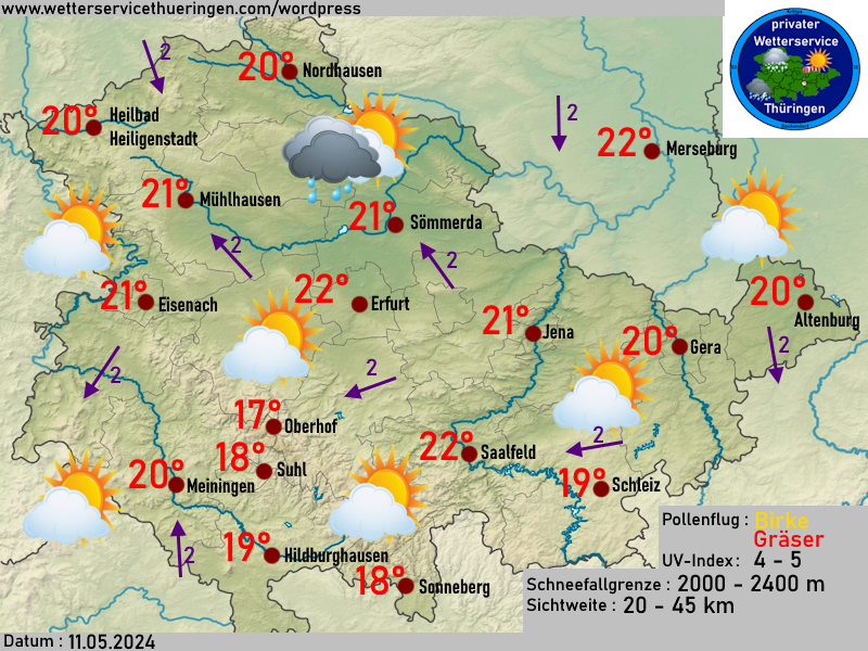 Wettervorhersage Thüringen Samstag 11 Mai 2024