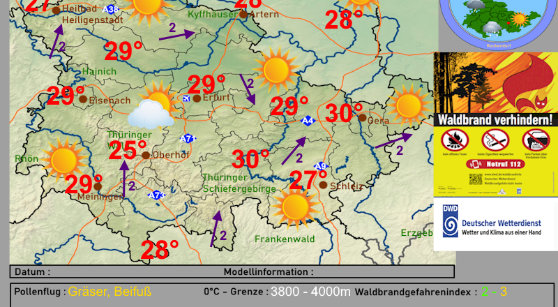 Wettervorhersage Thüringen Dienstag 30. Juli 2024