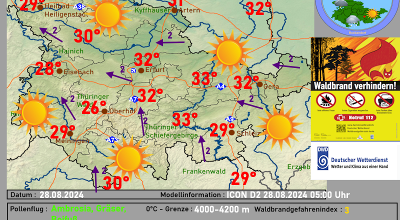 Wettervorhersage Thueringen Mittwoch 28. August 2024