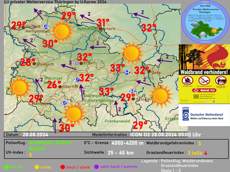 Wettervorhersage Thueringen Mittwoch 28. August 2024