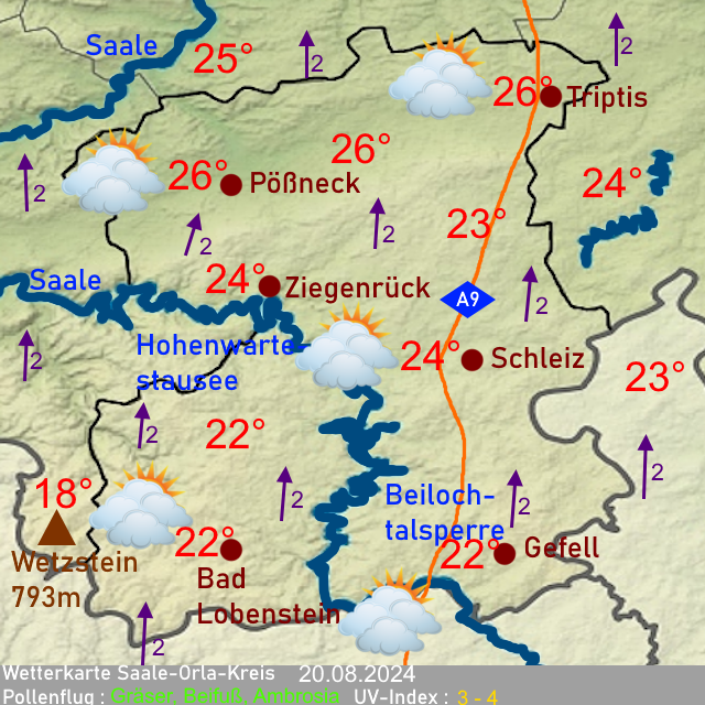 Wettervorhersage regionalwetter Saale-Orla-Kreis 