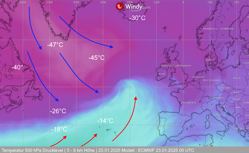 Wettervorhersage Thüringen 500 hPa Temperatur