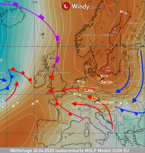 Wettervorhersage Thuringen Wetterlage Isobarenkarte 