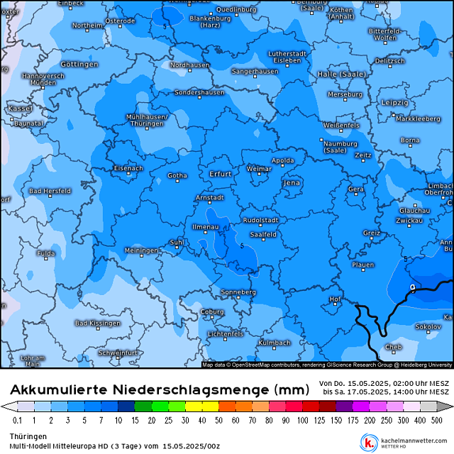 Wettervorhersage Thüringen akkumulierter Niederschag HD Multimodell