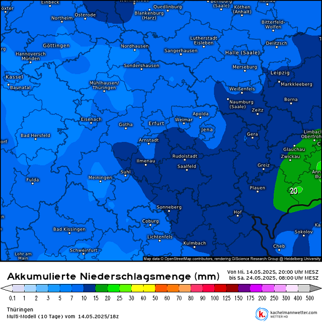 Wettervorhersage Thüringen akkumulierter Niederschlag Multimodell 