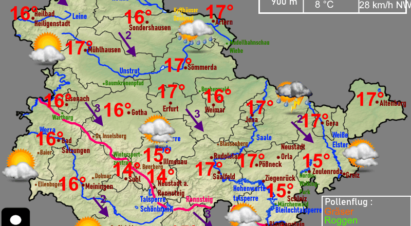 Wettervorhersage Thüringen Wetterkarte