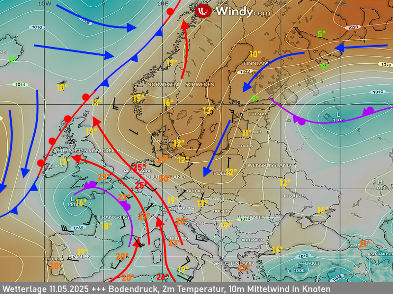 Wettervorhersage Thüringen Wetterlage Isobarenkarte