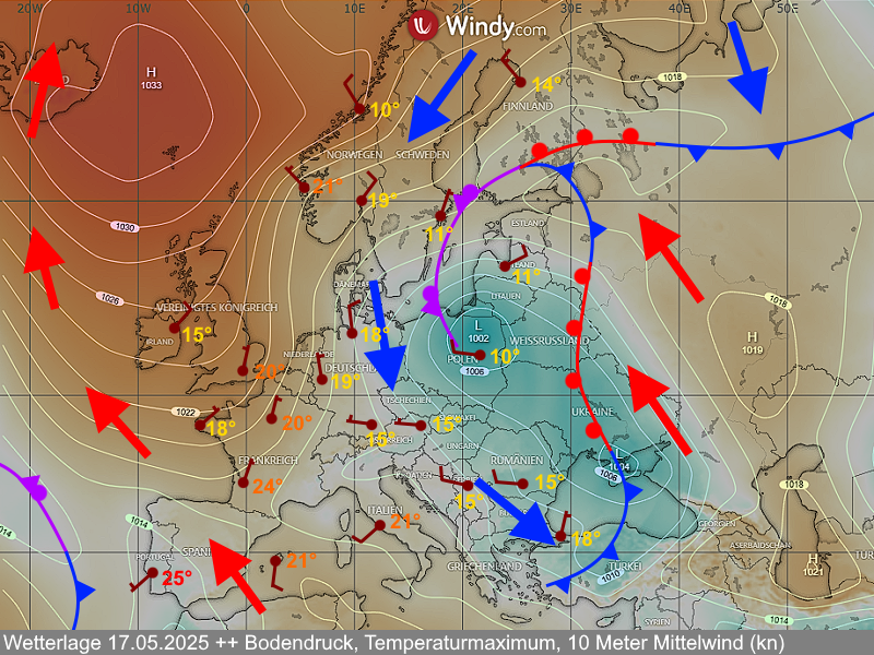 Wettervorhersage Wetterlage Isobarenkarte Europa
