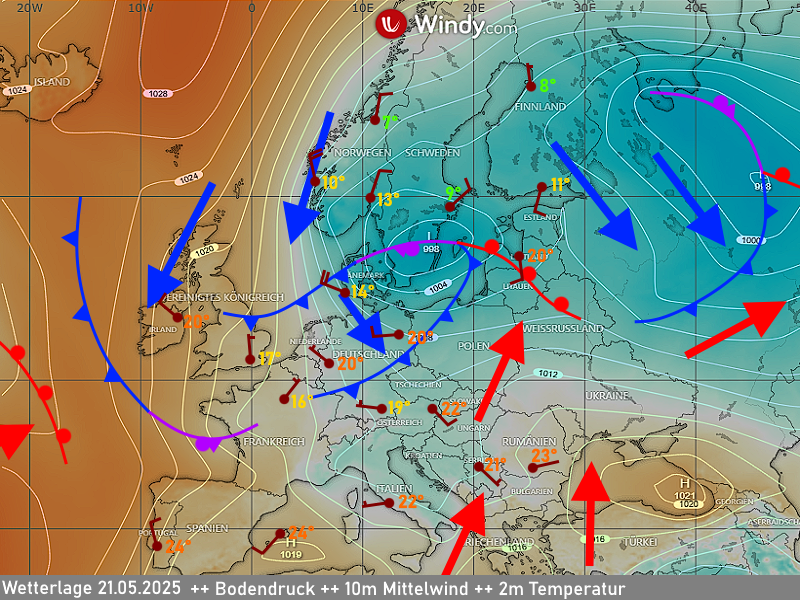 Wettervorhersage Wetterlage Europa Isobarenkarte