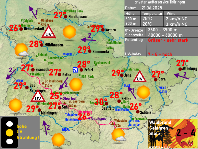 Wettervorhersage Thüringen Samstag 21.Juni 2025