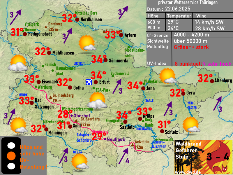 Wettervorhersage Thüringen Sonntag 22. Juni 2025
