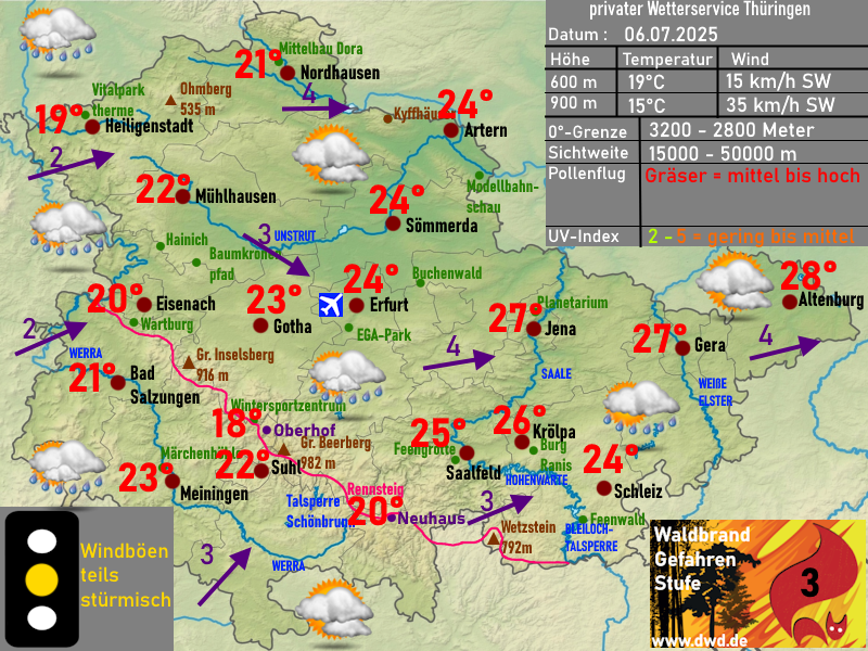 Wettervorhersage Thüringen Sonntag 06. Juli 2025