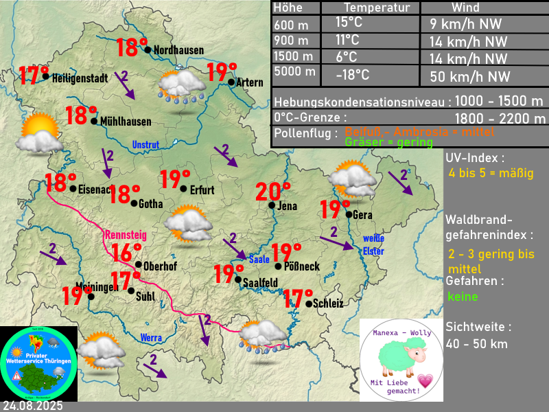 Wettervorhersage Thüringen Sonntag 24-08-2025