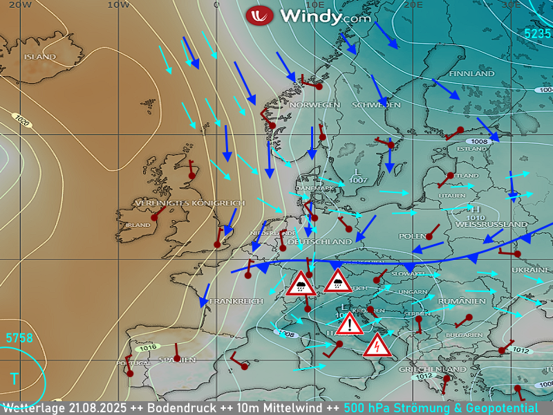 Warnlage Deutschland Isobarenkarte Wetterlage Synoptik 