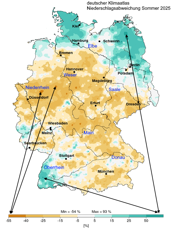 Klimarückblick Niederschlag Deutschland Sommer 2025