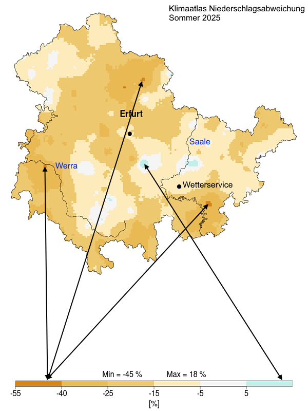 Klimarückblick Niederschlag Sommer 2025 Thüringen 