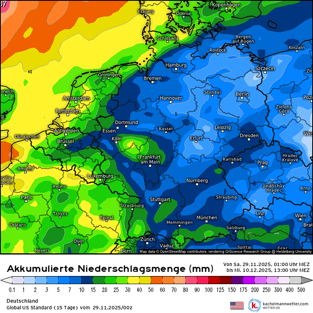 akkumulierte niederschlagsmenge amerikanisches Globalmodell