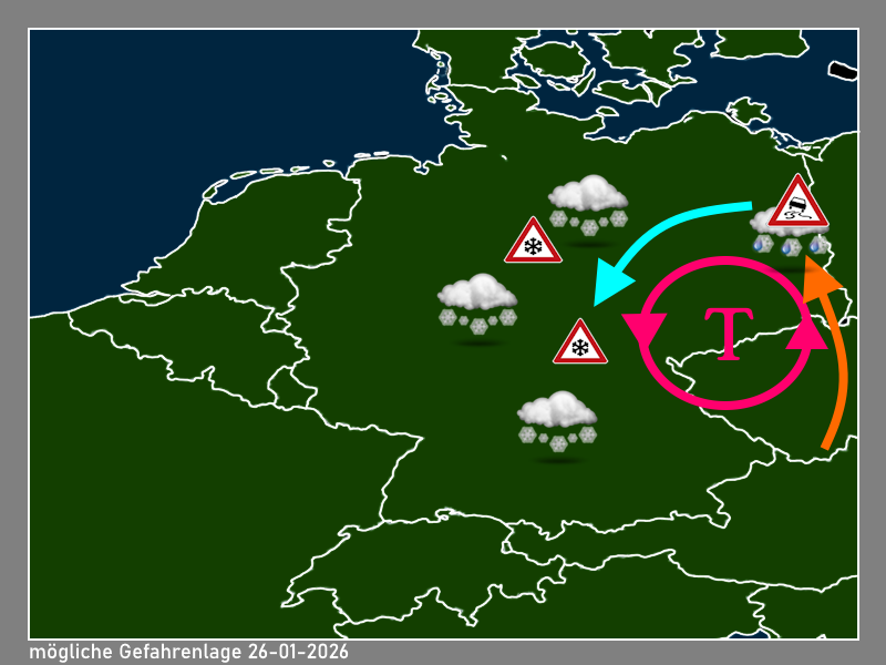 deutschland-und-umland-26012026 Montag könnte ein kleines kräftiges Bodentief Schnee und Glatteisregen bringen. 