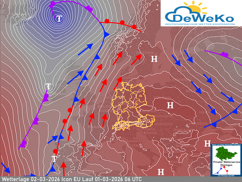Wetterlage Montag den 01-03-2026