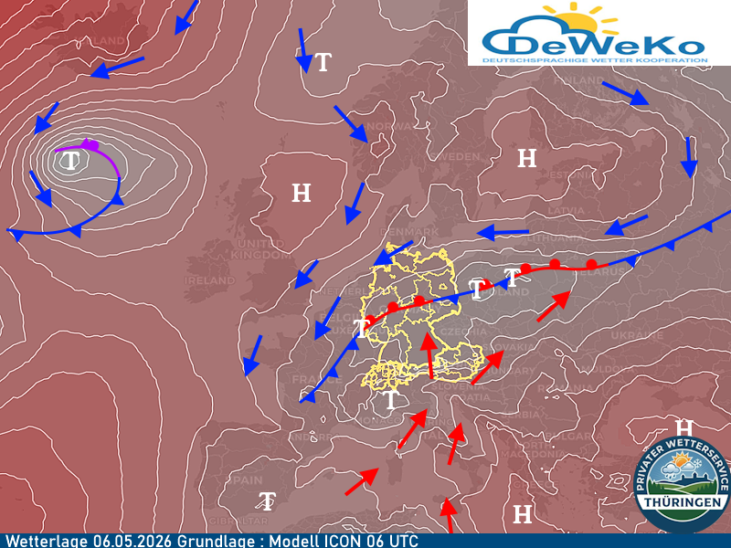 Warnlage 06.05.2026 Wetterlage Isobarenkarte Synoptik 