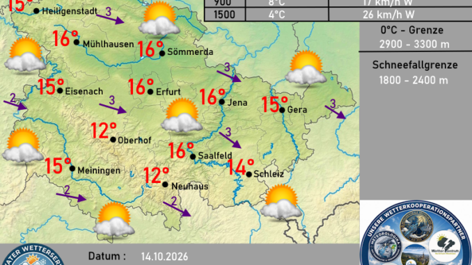 Wettervorhersagekarte Thüringen