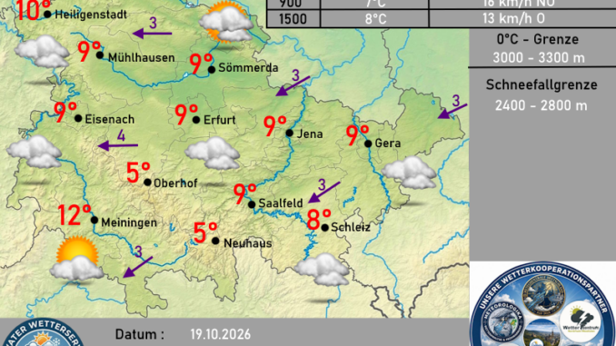 Wettervorhersagekarte Thüringen